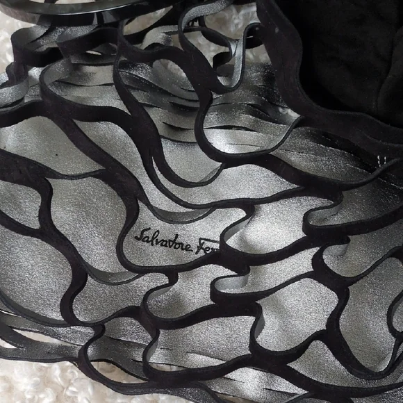 Salvatore Ferragamo Black and Silver Suade Net Bag - Picture 4 of 11